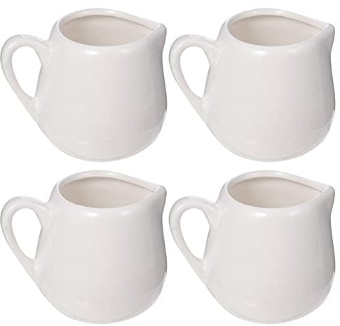 Cabilock 4 Pcs 100ml Mini Milk Jugs, White Ceramic gravy jug with Handle, Porcelain Creamer Frothing Cup for Coffee, Tea, Gravy, and Jam, Ideal for Home, Coffee Bars, Hotels, and Buffets