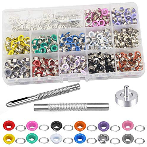 Mesee 600 Stück Ösen 5mm Ösenzange Set, Ösenzange Metallösen Grommet Werkzeug Kit, Metallösen Ösen Kit mit Locheisen Planenösen Installation Werkzeuge für Schuhe Leder Taschen Kleidung DIY Handwerk