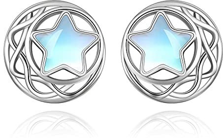 Celtic Moon Star Moonstone Ohrringe Sterling Silver Stud Ohrringe Moonstone Jewelry for Women Hypoallergene Ohrringe f¨¹r empfindliche Ohrringe (Ohrstecker)