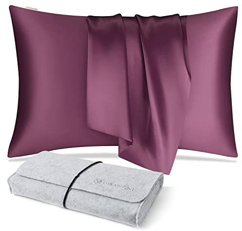 DISANGNI 100% Natural Mulberry Silk Pillow case for Hair and Skin with Hidden Zipper 22 Momme Both Sides Real Silk Pillow Case (1pc 50x75cm, Purple)