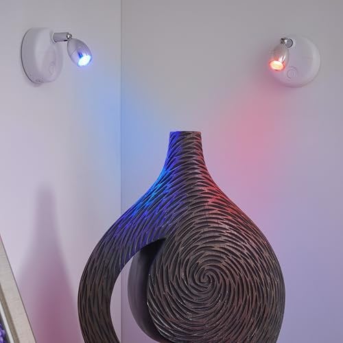 Auraglow Set of Two Wireless LED Battery Powered Indoor Spotlights with Remote Control, White Light and Colour Changing - Bedside, Reading, Cupboard, Picture and Display Lamps