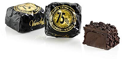 Venchi - Cubotto Chocoviar 75% - Cioccolatini ripieni di Cuor di Cacao con Cioccolato Extra Fondente e granella - Confezione da 1 kg - Vegano - Senza Glutine
