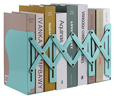 MSDADA Buchstützen Verstellbar Erweiterbar Metall Kinder Buchständer Zeitschriftenordner rutschfeste Bücherhalter für Küche Büro Schule Bibliothek(Türkis)