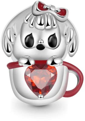 GNOCE Embraces Heart Gemstone Charm Bead Sterling Silver Animal Charm Fit Bracelet/Necklace for Women Girls Wife Daughter (Teacup Dog2)