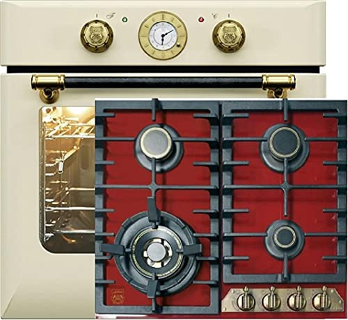 Kaiser Herdset Einbaubackofen EH 6432 ElfBE + KCG 6335 RotEm Retro Elektro, Autark, 68 L, Drehspieß, 10 Funktionen+ 60cm, Rot Glas, Retro Einbau Herd, 3,8kW WOK Facette vorne Metallplate Bronze