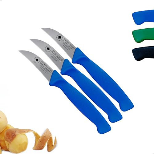 3er Set Blaues Solinger Kunststoff Zöppken und scharfes Gemüsemesser, Küchenmesser, Kleines Obst- und Schneidemesser sowie Schälmesser, Jausenmesser, Mini Neck Knife