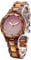 BEWELL Holzuhren für Damen Star Dust Dail Minimalistisches Quarzwerk Luxus-Armbanduhr aus Holz (Rosa Zifferblatt)