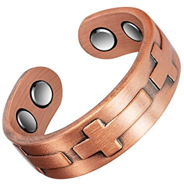 EnerCoppeX Ring aus 99,99 % reinem Kupfer, christlicher Ring mit guter Bedeutung, Kreuz Jesusring, 4 Magnete und Geschenktüte (B)