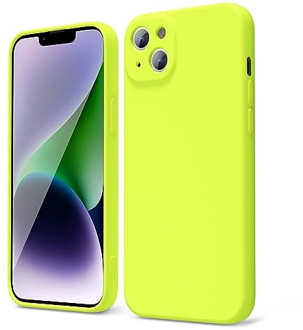 oakxco für iPhone 14 Plus Hülle Silikon Case mit Kameraschutz, Ultra Dünn Bunt Handyhülle Mädchen, Einfarbig Handy Hülle Slim Schutzhülle, Matt TPU Weich Gummi Glatt Silikonhülle Bumper, Neon Gelb