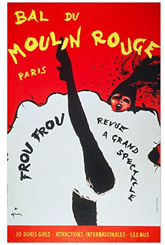 JUNIWORDS Poster, Jugendstilplakat, Bal du Moulin Rouge Paris, Frou Frou, Revue à Grand Spectacle, 30 x 18 cm (3000728)