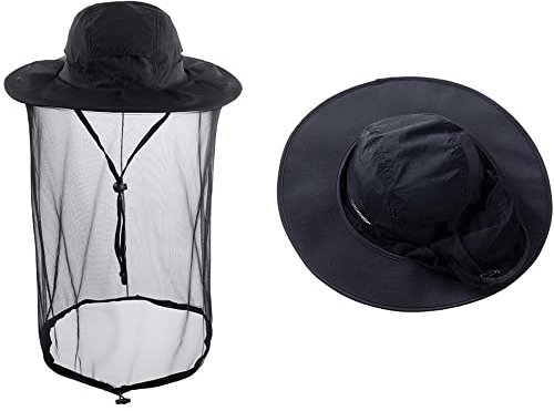 ZffXH Moskitonetz Hut, Schwarz Sonnenhut Mit Moskitonetz, Imkerhut Mit Schleier, Moskitonetz Kopf, Kopfnetz Safari Hut Für Männer Frauen Gartenarbeit Wandern Angeln Sonnenhut Mit Moskitonetz Mesh