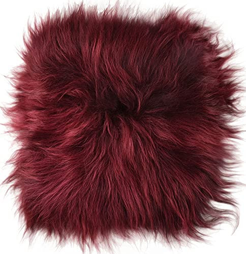 Kuhfelle Online & Nomad Lammfell Sitzauflage Wein rot Stuhlkissen aus echtem langwolligen Island Lammfell Natur 37 x 37 cm Schaffell Auflage (Burgund)