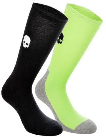 HYDROGEN Unisex Tennissocken, 2 Stück, Größe 36-40, Neongelb / Schwarz, Einfarbig, Schädel-Muster, Unisex-Erwachsene, Tennis