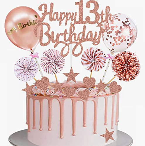 Yunchu Online Tortendeko 13. Geburtstag Mädchen Happy 13th Birthday Cake Topper Roségold Kuchen Topper 13 jahre Mädchen Kuchendeko 13. Geburtstag Tortendeko für 13. Geburtstag Cupcake Toppers