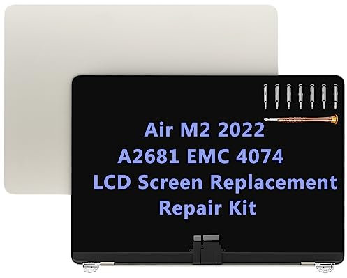 Daplinno Pantalla de repuesto de 13.6 pulgadas para MacBook Air M2 2022 A2681 EMC 4074 A3113 EMC 8611 M3 2024 pantalla LCD de montaje superior completo (Starlight)
