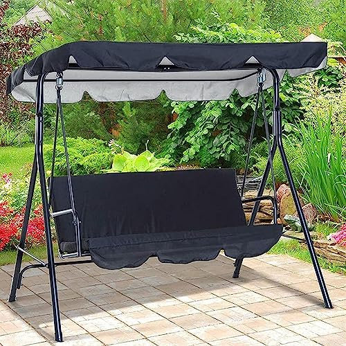 Replacement Canopy Swing Seat Chair, 2 or 3 Seater Garden Swing Chair Cover Waterproof Anti-UV Pew Covers for Sun Shade Outdoor Seat, Black