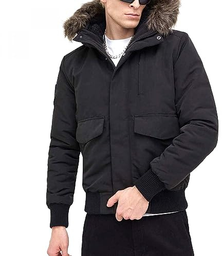 Superdry Herren Everest Bomber-Steppjacke mit Kapuze Tiefschwarz M