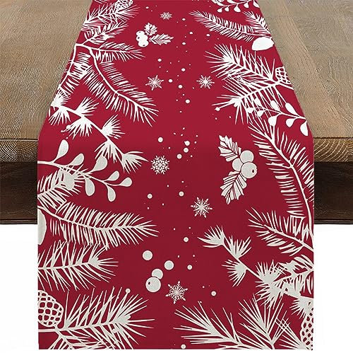 Ohok Weihnachten Tischläufer 33 x 183 cm, Leinen Weihnachten Serie Tischdecke Küche Esstisch Dekoration für Drinnen und Draußen Urlaub Party Wohnzimmer Dekor (Tannenzapfen)