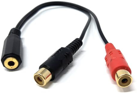DRUT 3.5mm Stereo Jack Socket to 2 x Phono RCA Sockets Gold Adapter Short Cable Lead