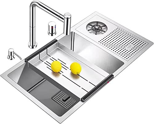 Fregadero Cocina Fregadero Fregadero de Cocina Fregadero Grande de 30 Pulgadas Fregadero de Lavadora de Vidrio automático de Alta presión Fregadero de Acero Inoxidable 304 con Accesorios