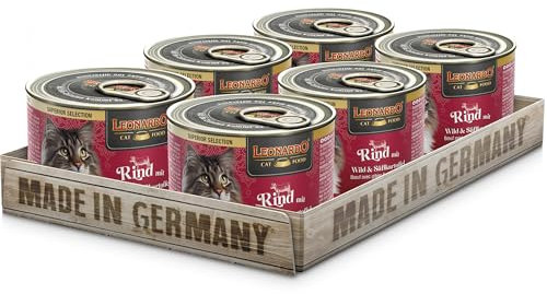 LEONARDO Katzen Nassfutter Superior Selection, Rind mit Wild & Süßkartoffel, 6x200g Dose, für ausgewachsene Katzen, getreidefrei, ohne Zucker, Made in Germany