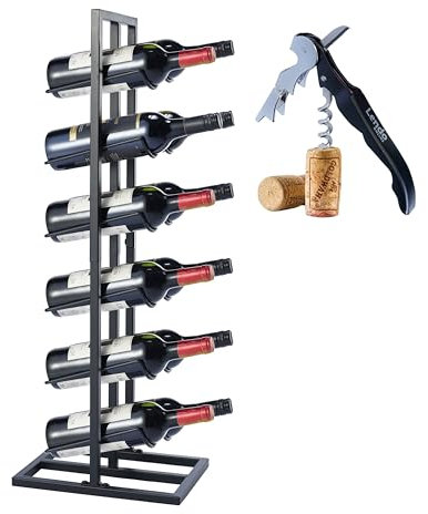 Lendo Online Botellero para botellas 6 o 12 - Gabinete de vino - Portabotellas de vino - Almacenamiento de vinos con sacacorchos - Negro - Recubrimiento en polvo Metal Acero Botelero Estilo industrial