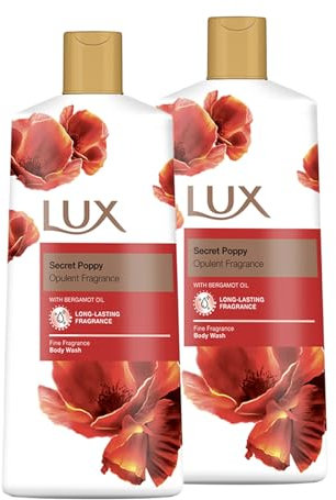 LUX Secret Poppy Body Wash with Bergamot Oil - Gentle & Soothing Shower Gel, Nourishing Body Cleanser, Glows Skin, Aromatic Fragrance Bath Soap, Skin Care Shower Gift for Women - Pack of 2, 600 ml