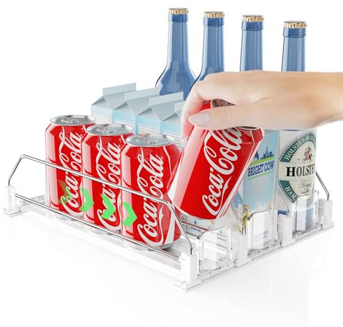 Yositochuan Drink Organizer for Fridge,Dispensador de Latas para Nevera,Organizador de Latas para Nevera,Dispensador Latas para Nevera,Organizador de Latas para Nevera de PVC y Metal,Blanco,31*25 cm