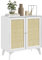 HOMCOM Sideboard, Aufbewahrungsschrank, Boho-Design, Doppeltüren mit 2 Ebenen, Küchenbuffet mit Rattanfront, 80 x 40 x 85 cm, Weiß
