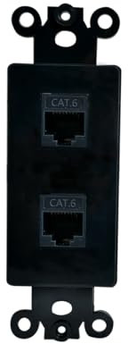 BUPLDET 2 Port CAT6 Ethernet Socket Insert Wall Plate Black - CAT 6 RJ45 Network Decora Insert Cover Plate for Midsize/Oversize Decorative Wallplate