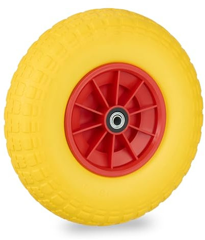 Relaxdays Roue de brouette 4.00-6, Caoutchouc, Jante en Plastique, pour Chariot, Robuste, Jusqu’à 100 kg, Jaune - Rouge
