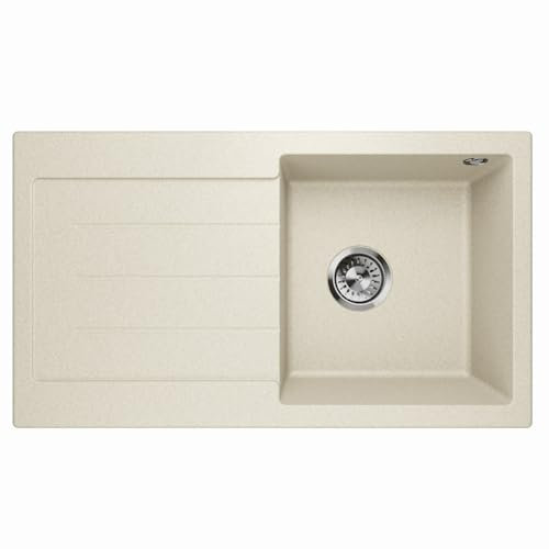Lavello Master 1.0 - Fregadero de granito para empotrar (izquierdo), color arena beige