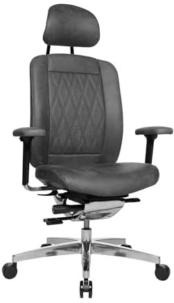 Wagner Alu Medic Limited S ergonomischer Profi Bürostuhl Drehstuhl Schreibtischstuhl mit bewegter Sitzfläche durch Dondola Gelenk echt Leder grau Vintage
