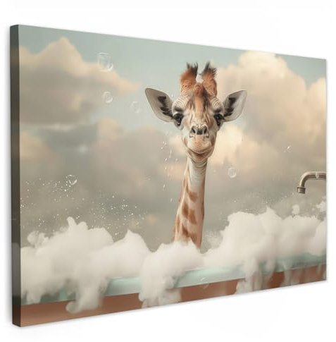 MuchoWow© Leinwandbilder 120x80 cm Wall Art Bilder für die Wand Badezimmer WC Toilette Deko Canvas Painting Wanddekoration Schottische Hochlandrind - Dusche - Kuh - Schwarz und weiß - Humor