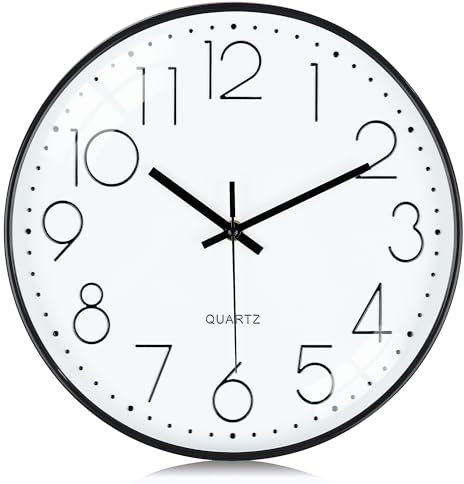 Lafocuse 3D Ziffern Lautlos Wanduhr Schwarz, 30cm Modern Leicht Ablesbar Küchenuhr, Ohne Tickgeräusche Wanduhr Analog Deko für Wohnzimmer Büro Küche