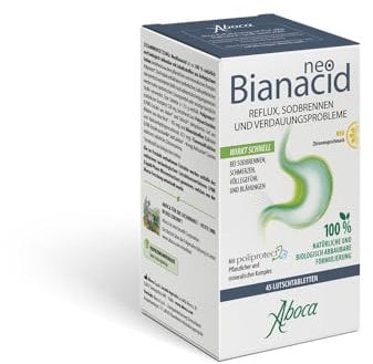 NeoBianacid schnelle Hilfe bei Sodbrennen, Reflux, Verdauungsprobleme und säurebedingte Magenbeschwerden, Lutschtabletten mit Zitronengeschmack 45Stk. 100% natürliche Formulierung