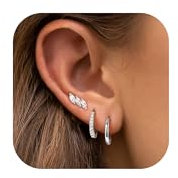 MILACOLATO 3 Paar Silber Ohrringe Set für Damen Mädchen Hypoallergene 925 Silber Creolen und Ohrstecker Schmetterling Zirkonia Stapelbar Ohrringe Set für Mehrfachpiercings