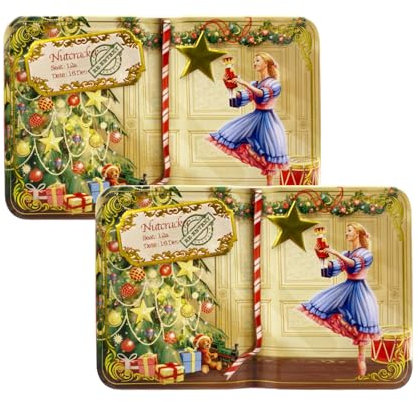 your castle The Nutcracker Set of 2 Tin Boxes Small Rectangular Tin Decorative Box for Christmas Biscuits Chocolate Chocolates Storage Volume: 400 ml Dimensions: 14.5 x 9 x 5 cm