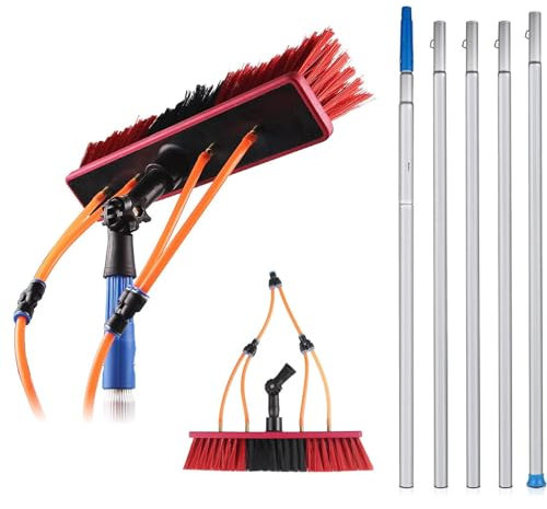 MGHRUE Window Cleaning Kit, Window Cleaning Pole with 30Cm/50Cm Brush Head Window Cleaning Water Fed Poles,Conservatory Window Cleaner Telescopic Solar Panel Cleaner,50cm,7M