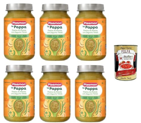 Plasmon la Pappa Crema di Patate con Legumi Verdi Cremiger Kartoffel-Pappa mit grünen Hülsenfrüchten 6x200 g+ Italian Gourmet Polpa di Pomodoro 400g