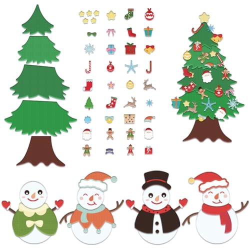 BEUNITONE 62 piezas DIY fieltro Navidad pared colgante árbol de Navidad muñeco de nieve Set para decoración de Navidad Navidad fieltro figuras para tablas de franela historias Navidad fieltro