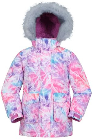 Mountain Warehouse Ranger Printed Kids Water Resistant Jacket - Elasticated Cuffs & Hem Adjustable Hood, Boys & Girls - Best for Autumn, Winter, Outdoors & Hiking Bright Pink 11-12y