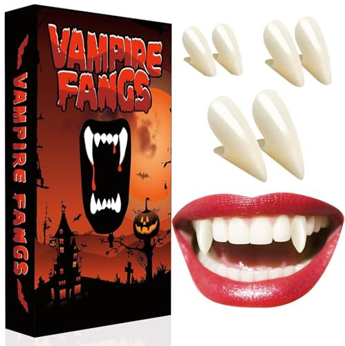Halloween Vampir Zähne Erwachsene Vampirzähne Vampire Teeth Fangs Halloween Vampir Schminke Cosplay Kostüm Accessoires Damen Herren Kinder Vampirgebiss, Horror Werwolf Zähne Eckzähne Fangzähne Kleber