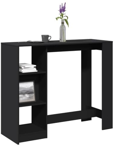 Homgoday Bartisch mit Ablagefläche, schwarz, 124 x 46 x 103,5 cm, mehrschichtiges Holz, Gartentisch, Küchentisch