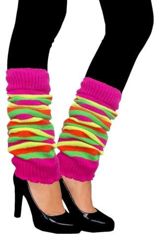 Oblique Unique® Sexy Damen Bein Stulpen Neon Strümpfe für 80er Jahre 80s Motto Party Fasching Karneval Tanzen Aerobic Kostüm Accessoires - Farbe wählbar (Neon Farbmix - Pink, Orange, Gelb, Grün)