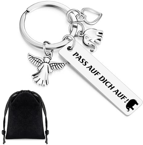 Otuuz Schlüsselanhänger Pass auf Dich Auf Elefant Schutzengel Herz Glücksbringer Schlüsselanhänger Autoschlüsselring Geschenke zum Führerschein Geburtstag Weihnachten Abschiedsgeschenk