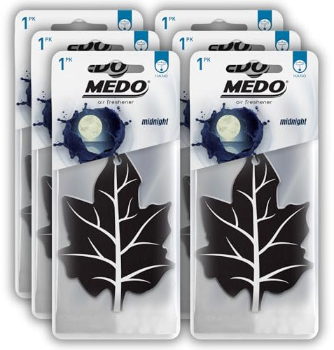 MEDO Leaf Hanging Car Air Freshener, Strong Long-lasting Fragrance, Removes Everyday Odours, For Car Interior Home & Office - 6 Pack Midnight Scent (Black)