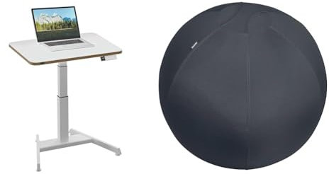 Leitz Ergo Compact Workstation Set Elektrischer höhenverstellbarer Sitz-/Steh-Schreibtisch mit Active Sitzball mit Anti-Wegroll-Funktion, 80 x 60 cm Stehpult belastbar bis 80 kg, 65340001 + 65410089