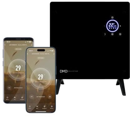 DMD | Wifi Enabled Smart Heater, Glass Panel Heater| Touch Screen Control, 5-50 Degree Temperature 24hr Timer | Free Standing and Wall Mounted (Brackets Supplied) (1000W)