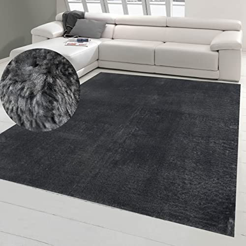 Teppich-Traum Teppich Wohnzimmer läufer Eingangsbereich Gang rutschfest weich mit angenehmem Uni-Design in Anthrazit 80 x 300 cm